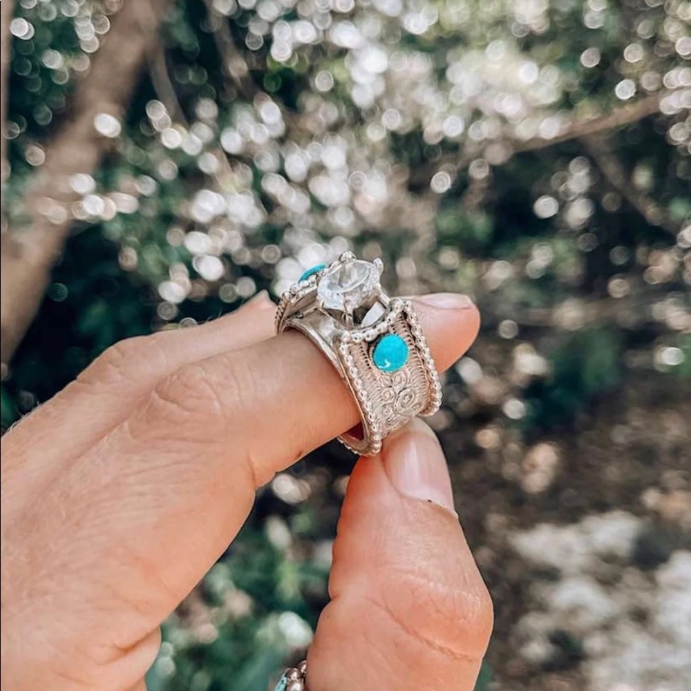 Navajo Kingman Turquoise and Topaz Engagement Cuff Ring